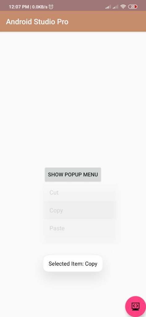 android popup menu