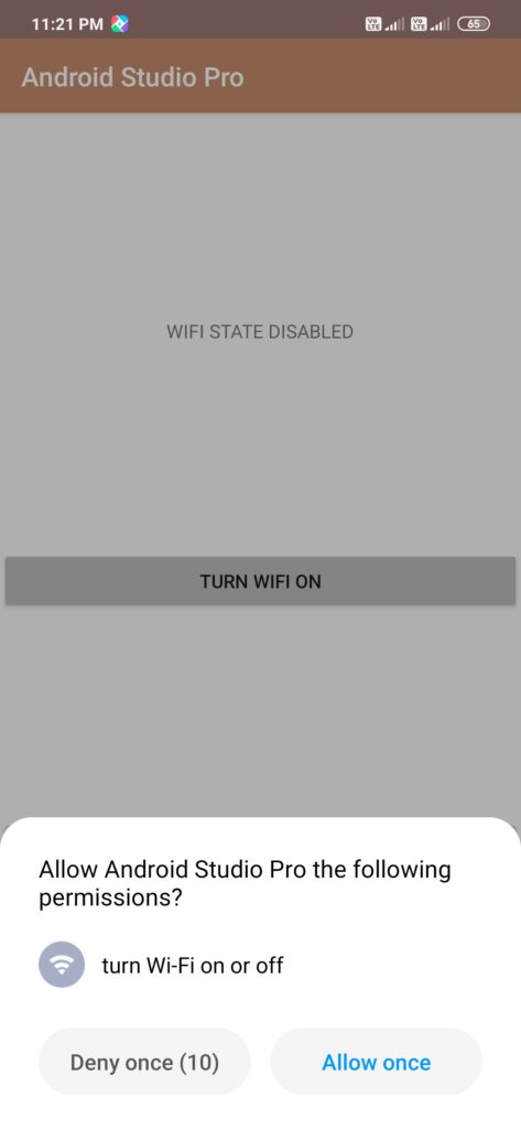 Enable Disable WiFi programmatically in android on button click