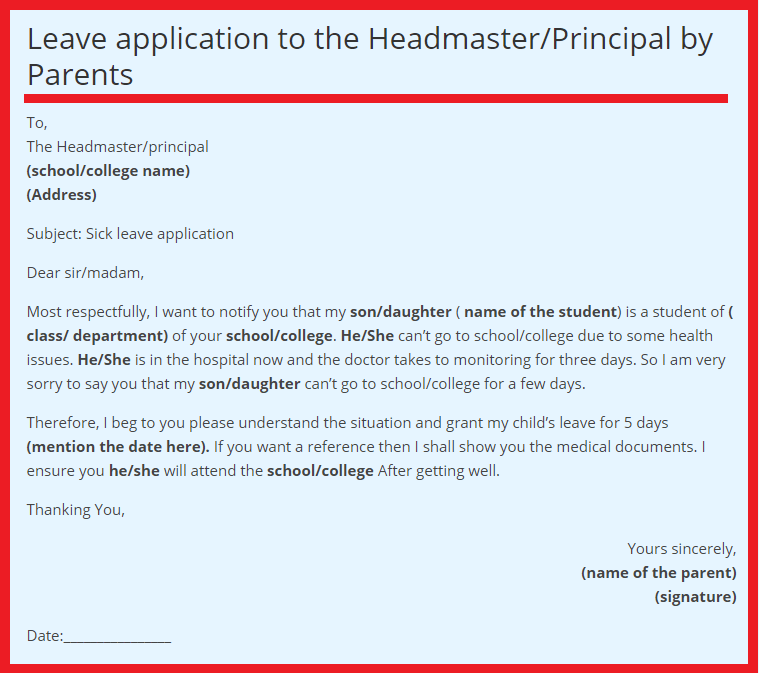 How To Write Medical Leave Application For School